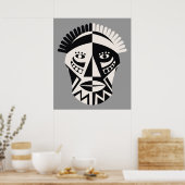 アフリカマスクブラックグレーカスタムプリントポスター ポスター (キッチン)