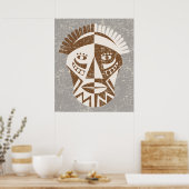 アフリカマスク茶色ベージュ色カスタムプリントポスター ポスター (キッチン)