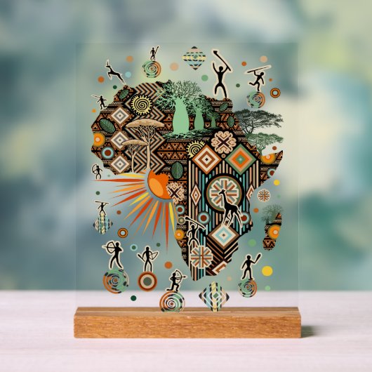 アフリカマップ装飾部族要素パターン アクリルサイン (ニュートラル)