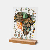 アフリカマップ装飾部族要素パターン アクリルサイン (傾斜)