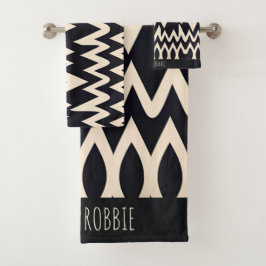 アフリカマロコ波幾何学的金ゴールドパターン バスタオルセット