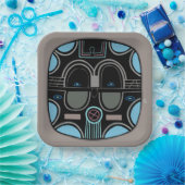 アフリカモダンの部族のマスクグレーブルーとブラック ペーパープレート (パーティー)