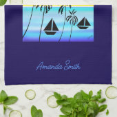 アフリカモダンアート、トロピカルサンセットセーリング キッチンタオル (折り畳み)