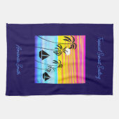 アフリカモダンアート、トロピカルサンセットセーリング キッチンタオル (横)