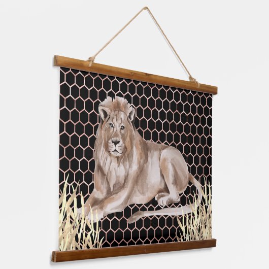 アフリカモダンライオンの水彩画 吊り下げ型タペストリー (傾斜あり)
