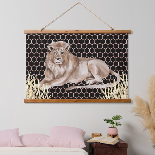 アフリカモダンライオンの水彩画 吊り下げ型タペストリー (寝室)