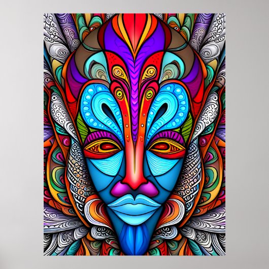 アフリカラフルカの部族マスク ポスター (正面)