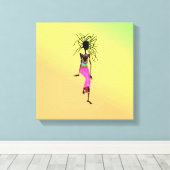 アフリカラフルカ美術素晴らし、女性戦士 キャンバスプリント (インサイチュ (ウッドフロア))