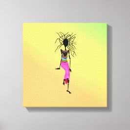 アフリカラフルカ美術素晴らし、女性戦士 キャンバスプリント