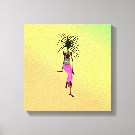 アフリカラフルカ美術素晴らし、女性戦士 キャンバスプリント (正面)