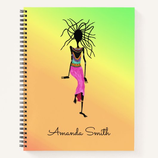 アフリカラフルカ美術素晴らし、女性戦士 ノートブック (正面)
