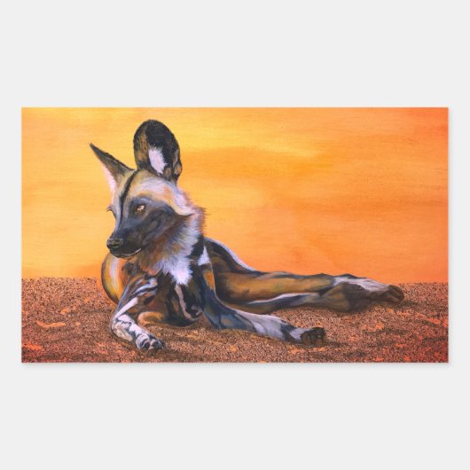 アフリカワイルドドッグ角ステッカー 長方形シール (正面)