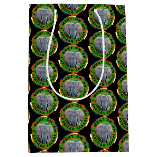 アフリカワイルドライフサファリエレファントブル ミディアムペーパーバッグ (正面)