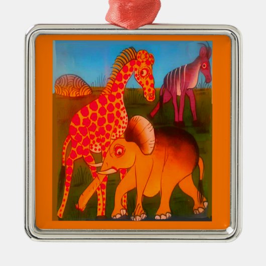 アフリカンアニマルアートプリント メタルオーナメント (正面)