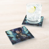 アフリカンアメリカブラックフェアリーファンタジーアート ガラスコースター (アングル)