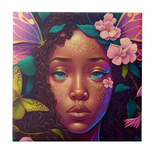 アフリカンアメリカブラックフェアリーファンタジーアート タイル (正面)