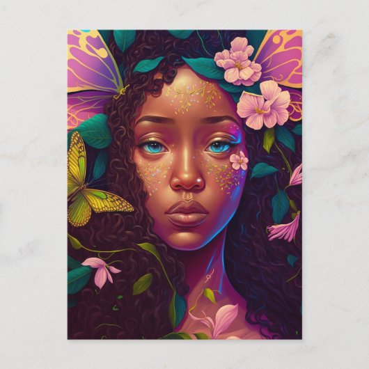 アフリカンアメリカブラックフェアリーファンタジーアート ポストカード (正面)