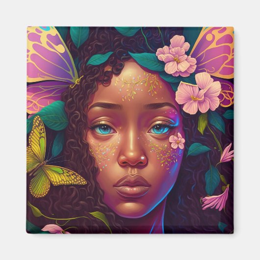 アフリカンアメリカブラックフェアリーファンタジーアート マグネット (正面)