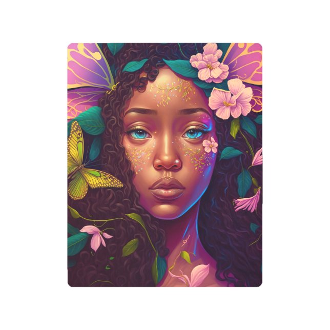 アフリカンアメリカブラックフェアリーファンタジーアート メタルプリント (正面)