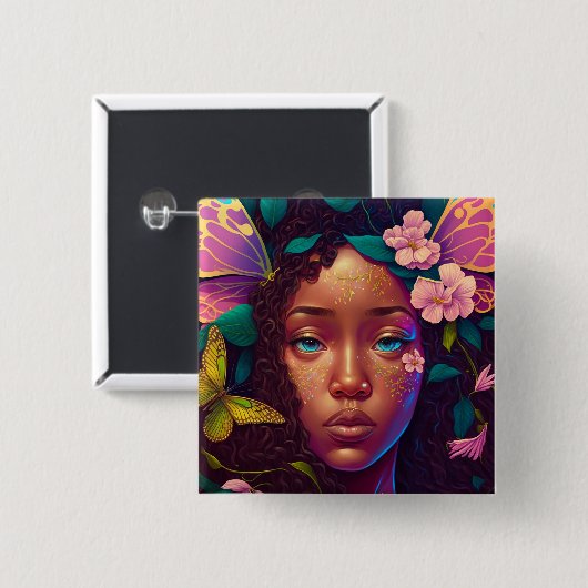 アフリカンアメリカブラックフェアリーファンタジーアート 缶バッジ (正面&裏面)
