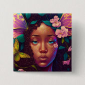 アフリカンアメリカブラックフェアリーファンタジーアート 缶バッジ (正面)