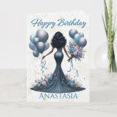 アフリカンアメリカンウーマングラマルーズブルー誕生日 カード (正面)