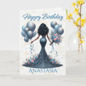 アフリカンアメリカンウーマングラマルーズブルー誕生日 カード (黄色い花)