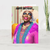 アフリカンアメリカンオールドクイーンおもしろいゲイ誕生日 カード (正面)