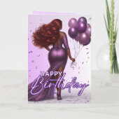アフリカンアメリカンカーブイウィメンパープルグラム誕生日 カード (裏面)