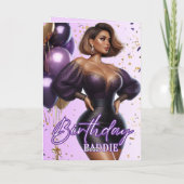 アフリカンアメリカンカーブイウィメンパープルグラム誕生日 カード (裏面)