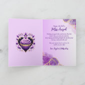 アフリカンアメリカンカーブイウィメンパープルグラム誕生日 カード (内部)