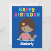 アフリカンアメリカンガールサマープールパーティー誕生日 カード (正面)