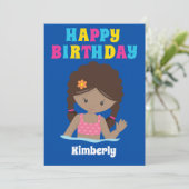 アフリカンアメリカンガールサマープールパーティー誕生日 カード (スタンド正面)