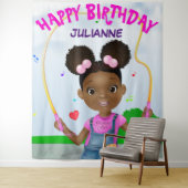 アフリカンアメリカンガールジャンプロープハッピーバースデー タペストリー (インサイチュ)