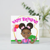アフリカンアメリカンガールジャンプロープ誕生日 カード (スタンド正面)