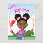 アフリカンアメリカンガールスキッピング誕生日 ポストカード (正面)
