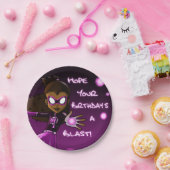 アフリカンアメリカンガールスーパーヒーロー誕生日 ペーパープレート (パーティー)