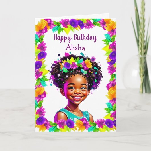 アフリカンアメリカンガールズ誕生日 パーソナライズされた カード (正面)