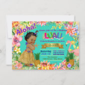 アフリカンアメリカンガールハワイアンルアウ（ハワイ式宴会）誕生日パーティー 招待状 (正面)