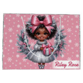 アフリカンアメリカンガールピンク&シルバーホリデーラージ ラージペーパーバッグ (裏面)