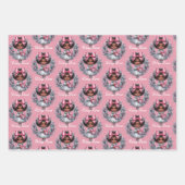 アフリカンアメリカンガールピンク&シルバーホリデー ラッピングペーパーシート (正面)