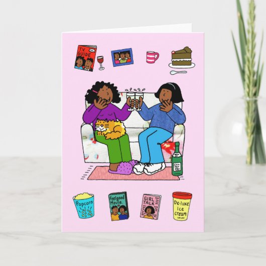 アフリカンアメリカンガールフレンド誕生日おもしろいナイトイン カード (正面)
