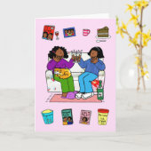 アフリカンアメリカンガールフレンド誕生日おもしろいナイトイン カード (黄色い花)