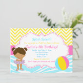 アフリカンアメリカンガールプールパーティーバッシュパーティー 招待状 (スタンド正面)