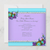 アフリカンアメリカンガールベビーシャワーティール(緑がかった色)パープル 招待状 (裏面)