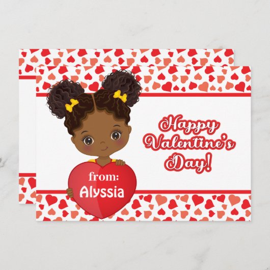 アフリカンアメリカンガールホールディングハートバレンタインカード ノートカード (正面/裏面)