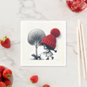 アフリカンアメリカンガール歩く彼女の犬 スタンダードカクテルナプキン (インサイチュ)