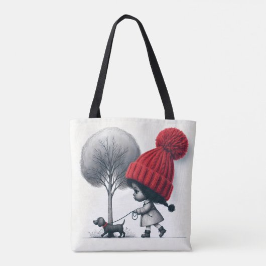 アフリカンアメリカンガール歩く彼女の犬 トートバッグ (裏面)