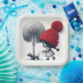 アフリカンアメリカンガール歩く彼女の犬 ペーパープレート (パーティー)