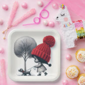 アフリカンアメリカンガール歩く彼女の犬 ペーパープレート (パーティー)